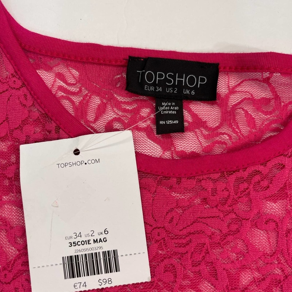 NWT TOPSHOP Magenta Size 2 Bodycon Lace Detail Round Neck Formal Dress #W172 - Picture 5 of 13